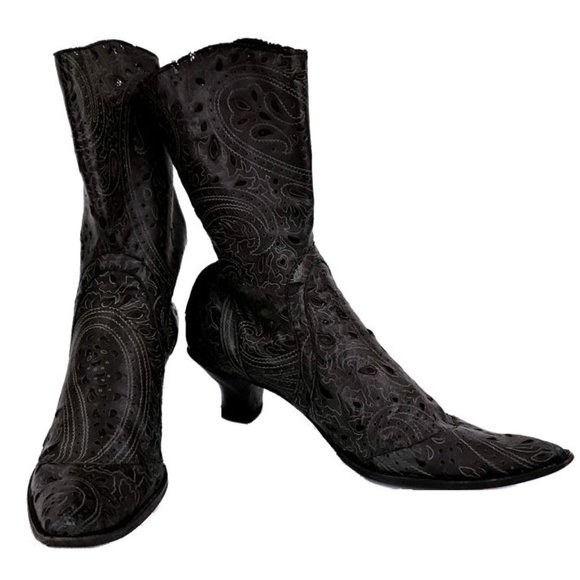 Gianni Barbato Shoes - GIANNI BARBATO BLACK LEATHER LACE MID CALF BOOTS